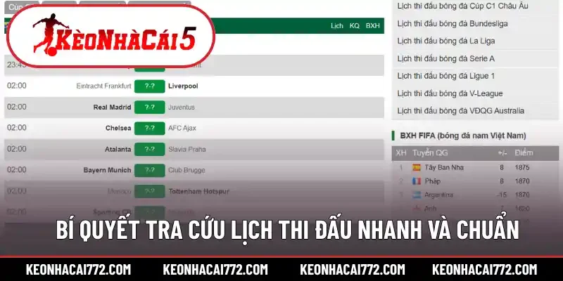 Bí quyết tra cứu lịch thi đấu nhanh và chuẩn